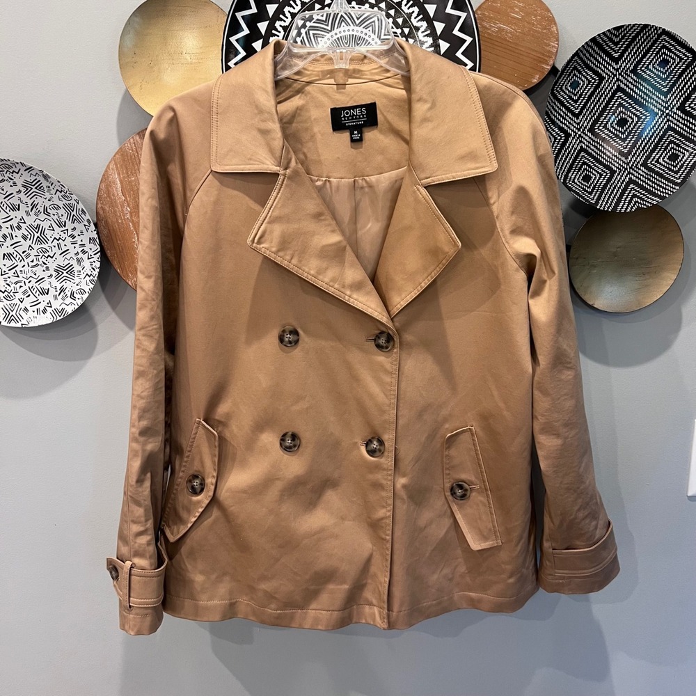 Jones New York Signature Camel Tan Double Breasted Trench Jacket Womens Medium